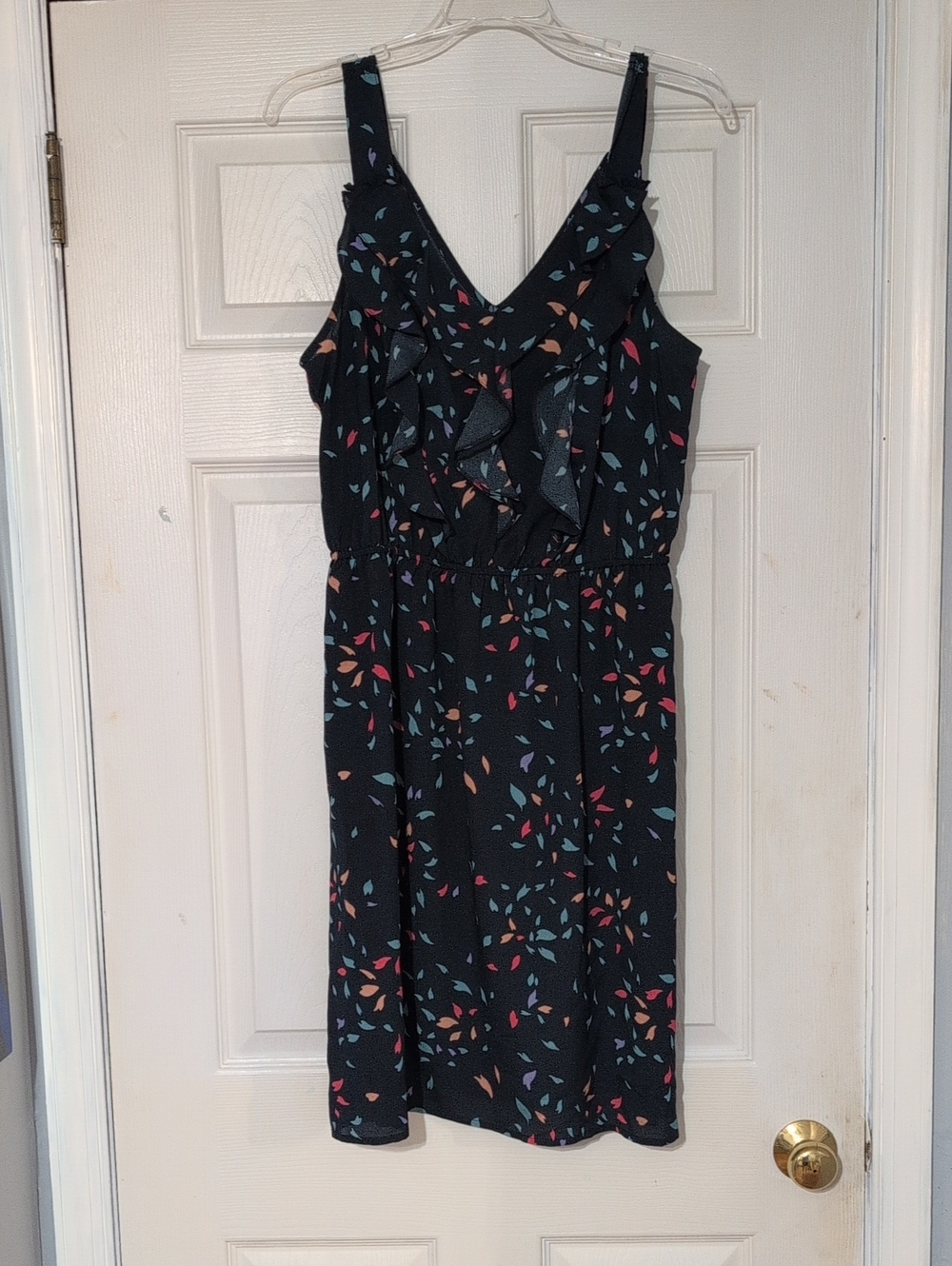 Misamo Black Midi Dress with Multicolor Leaf Print
